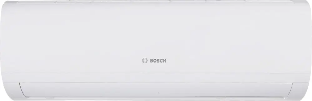 Klimagerät von Bosch, wandhängende Inneneinheit in Weiß, flaches Design mit einer durchgehenden Front, geeignet zur Kühlung von Innenräumen.